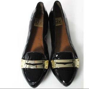 Black Patent Leather Chrome Accent flats 9.5